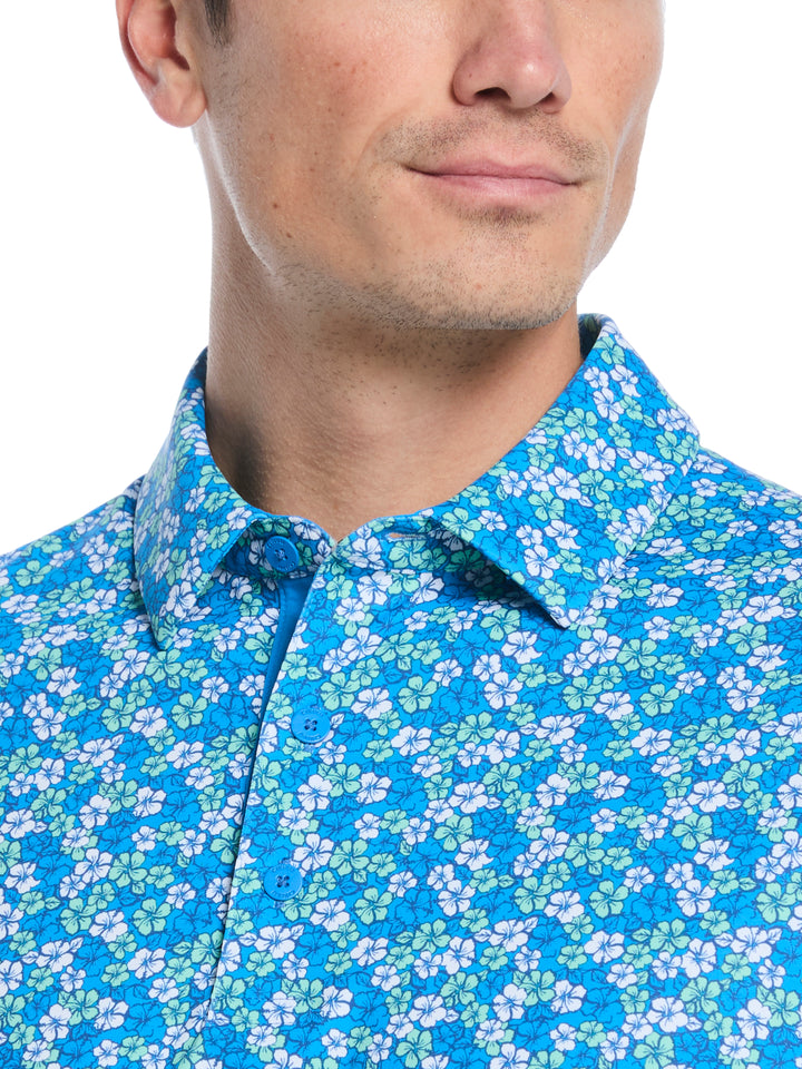 Hibiscus Print Golf Polo (Brilliant Blue) 
