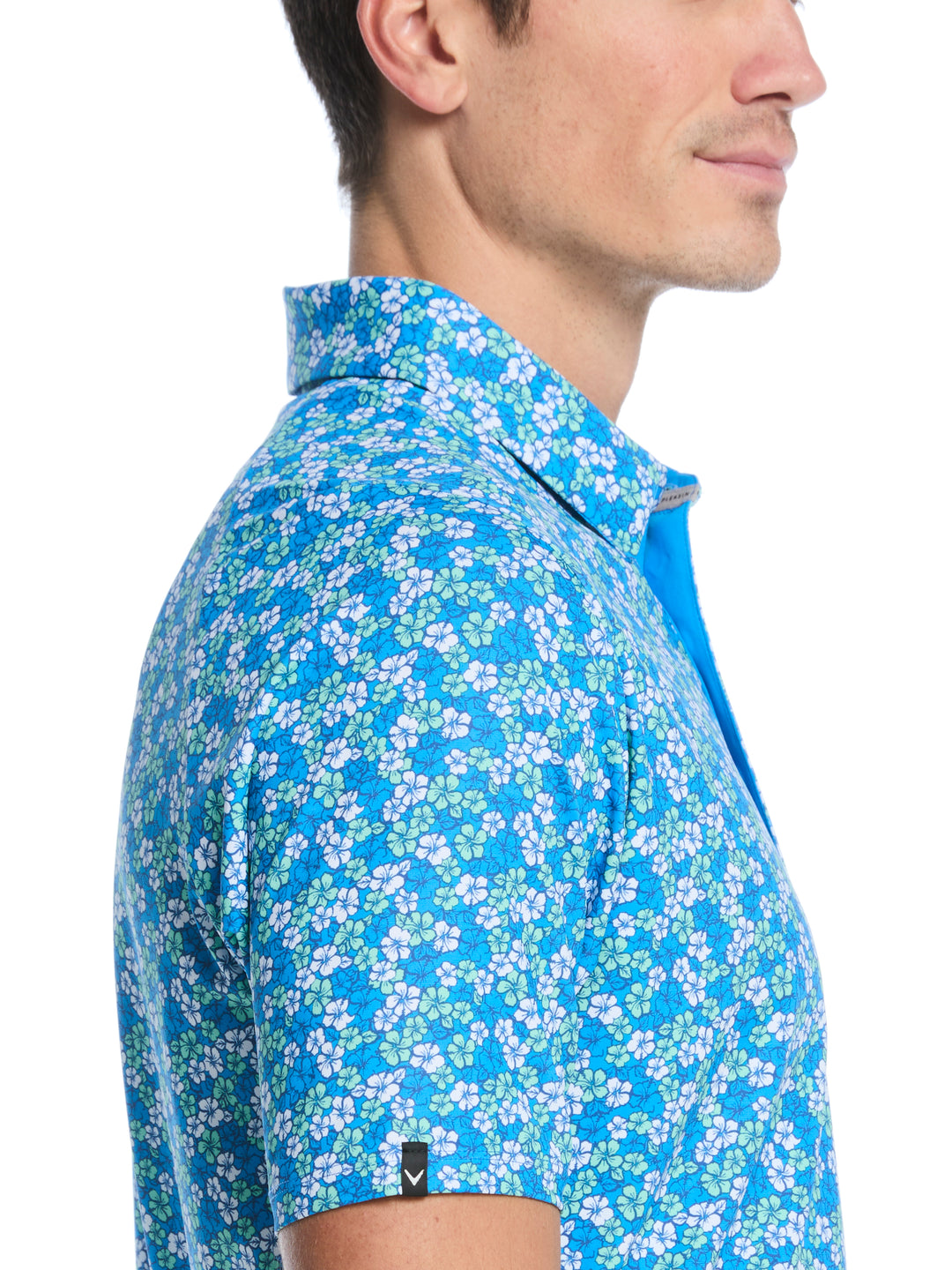 Hibiscus Print Golf Polo (Brilliant Blue) 