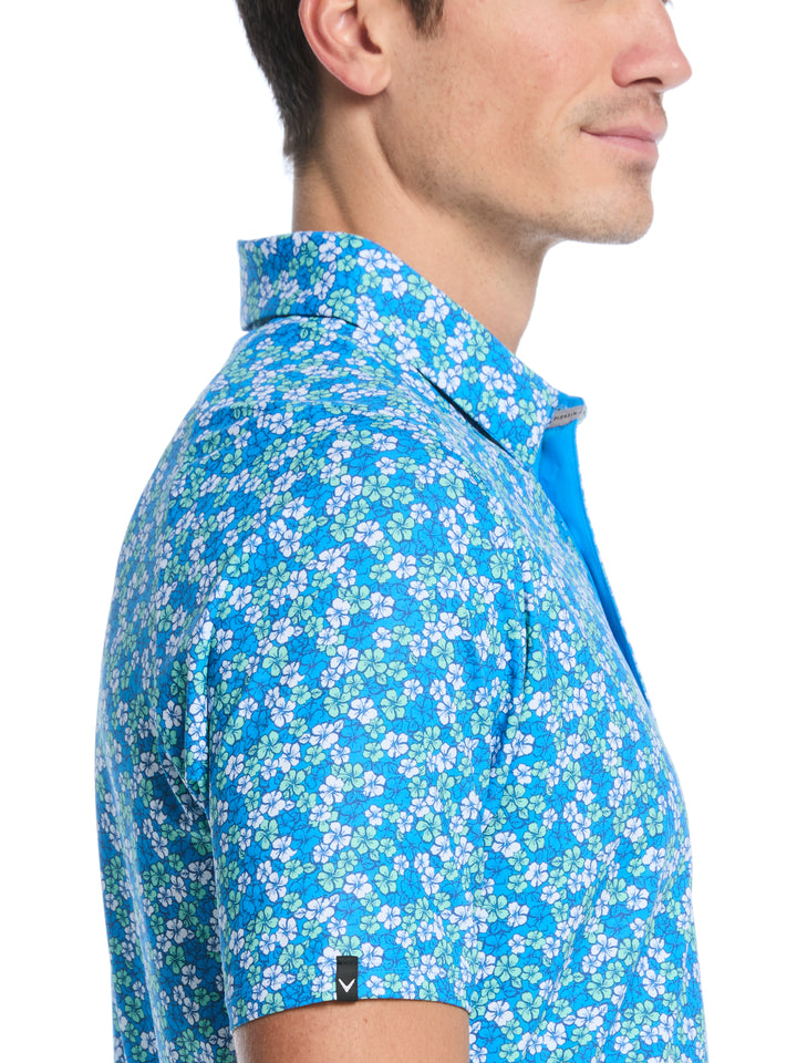 Hibiscus Print Golf Polo (Brilliant Blue) 