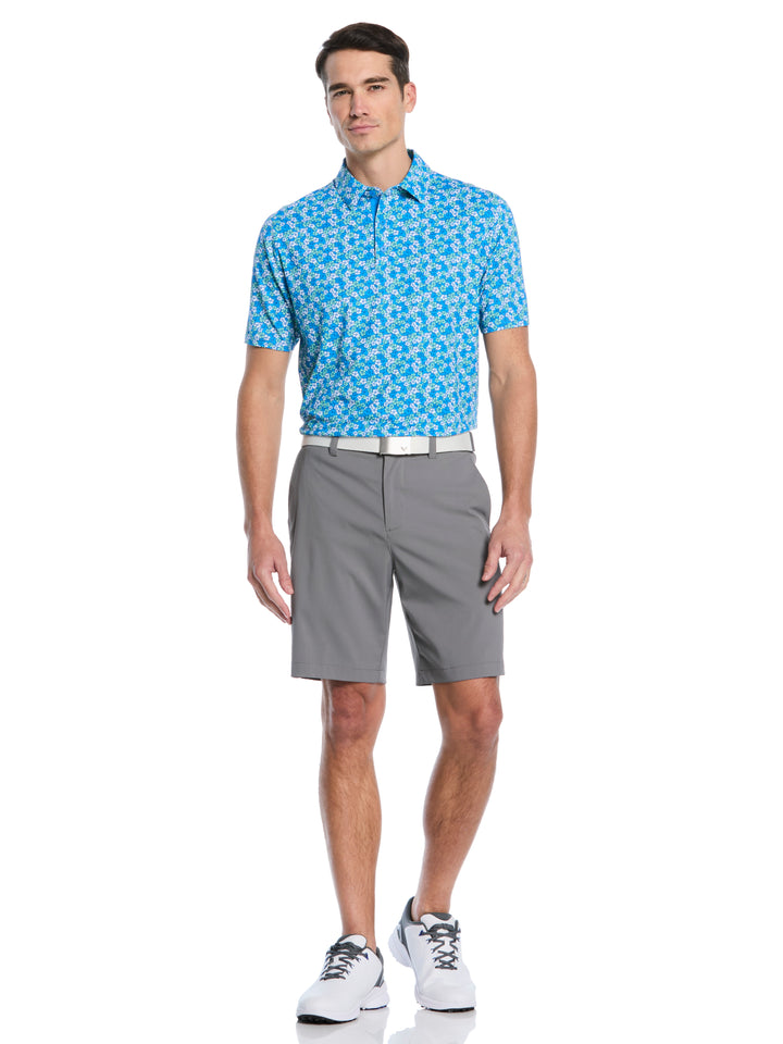 Hibiscus Print Golf Polo (Brilliant Blue) 