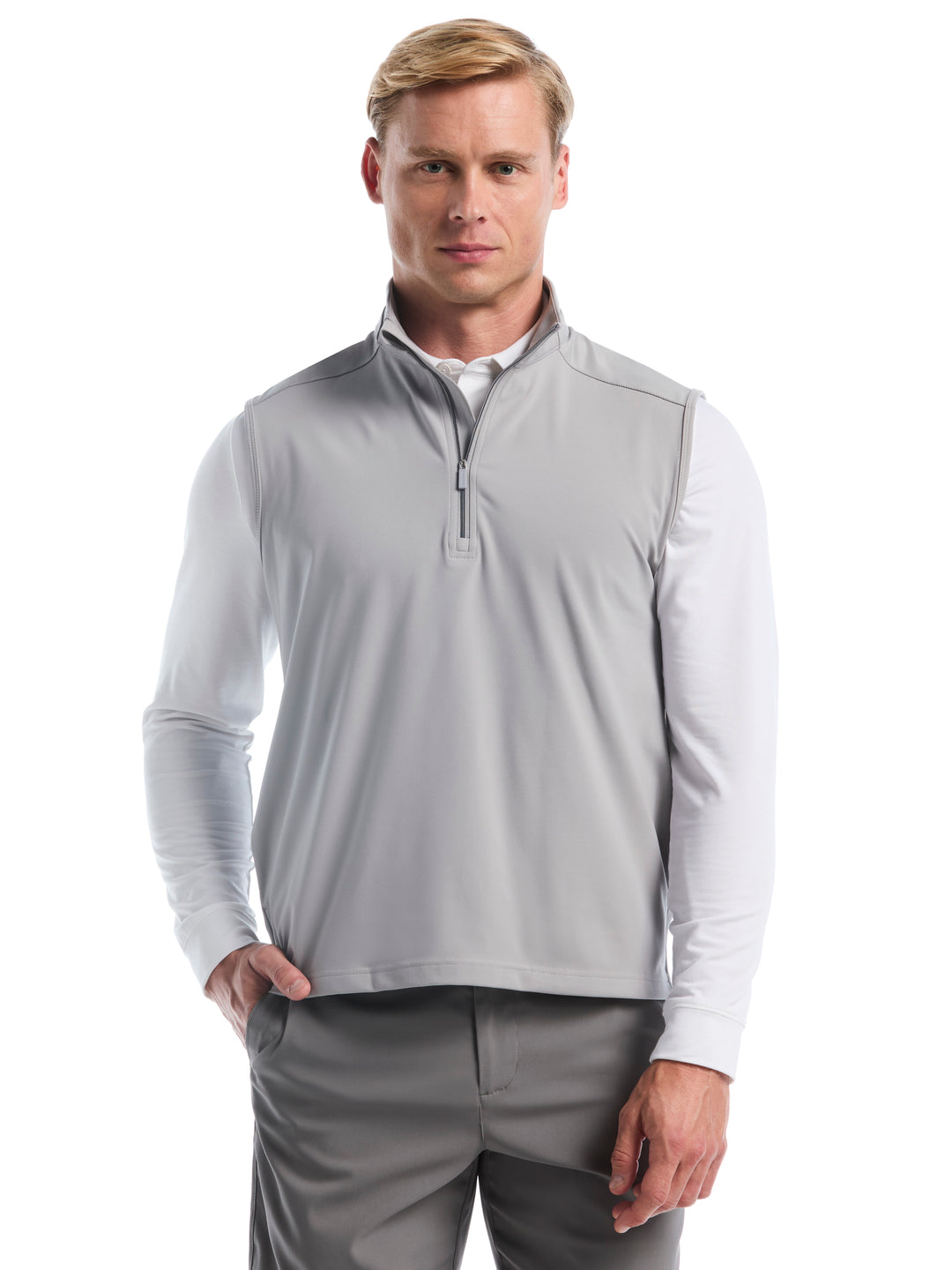 Lightweight Knit 1/4 Zip Golf Vest (Concrete) 