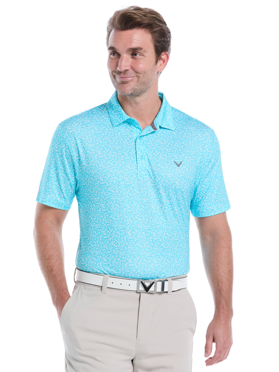 Mens Linear Chevron Print Golf Polo-Polos-Blue Radiance-S-Callaway