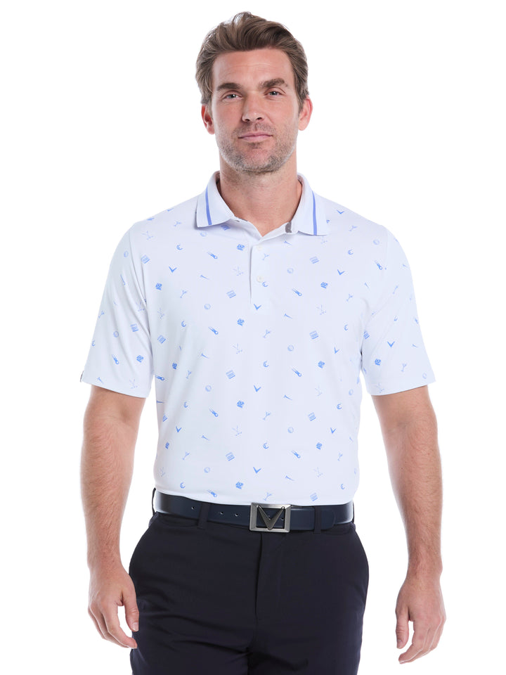 Memento Print Golf Polo (Bright White) 