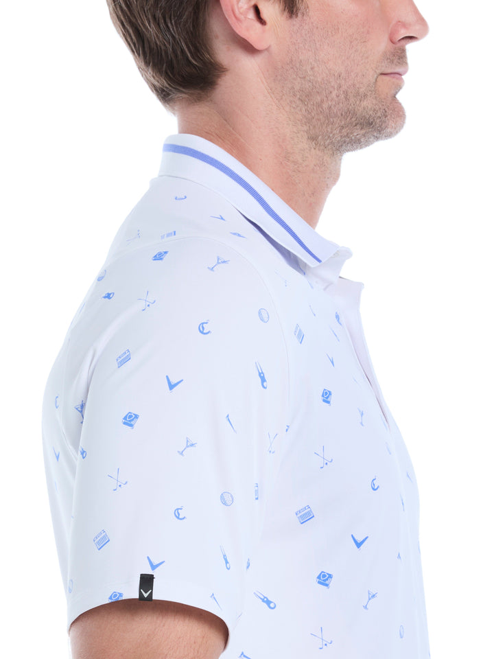 Memento Print Golf Polo (Bright White) 