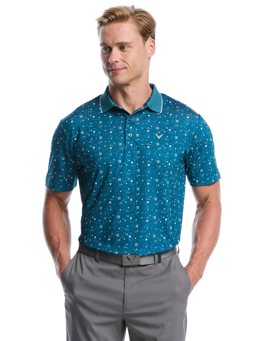 Memento Print Golf Polo (Blue Coral) 