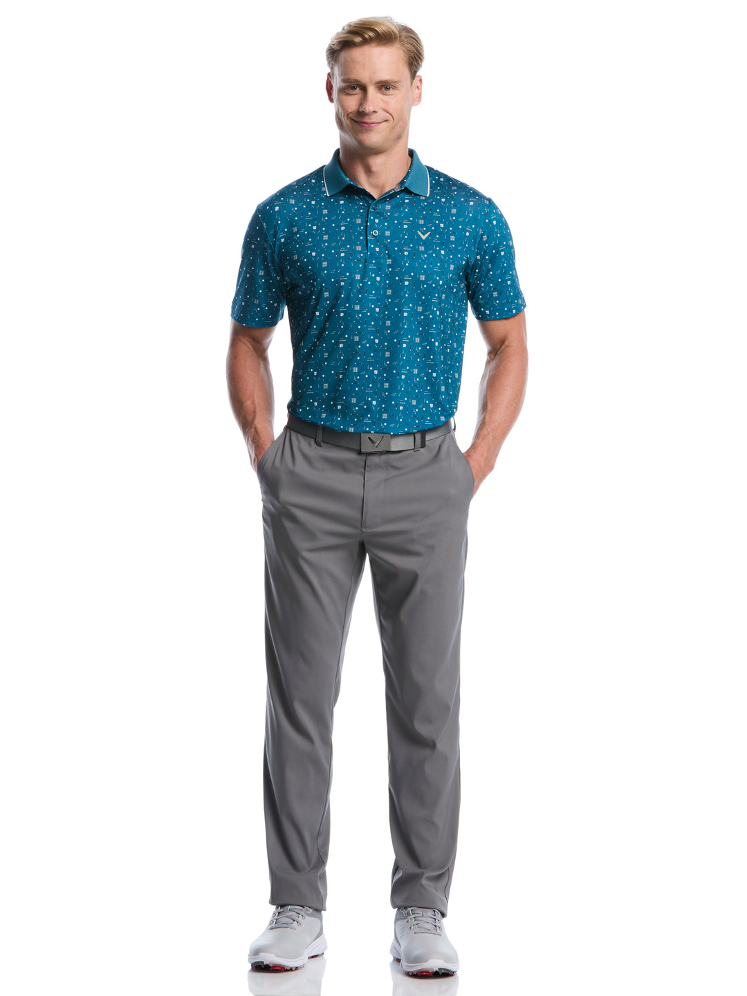 Memento Print Golf Polo (Blue Coral) 