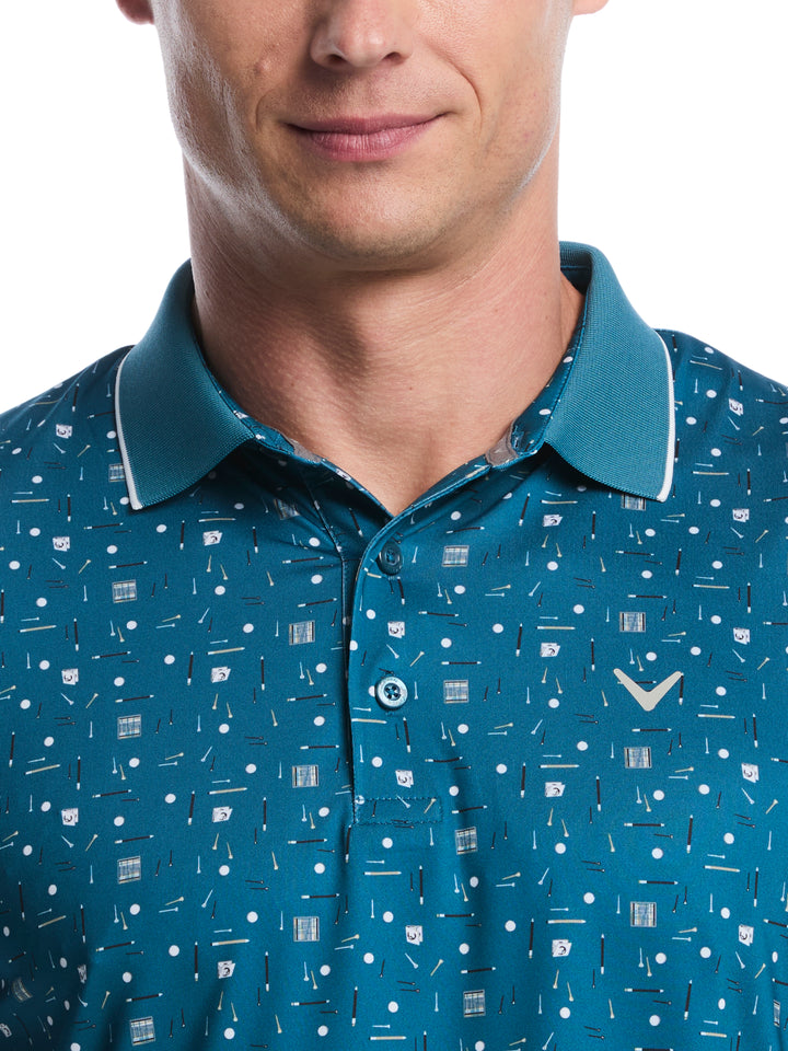 Memento Print Golf Polo (Blue Coral) 