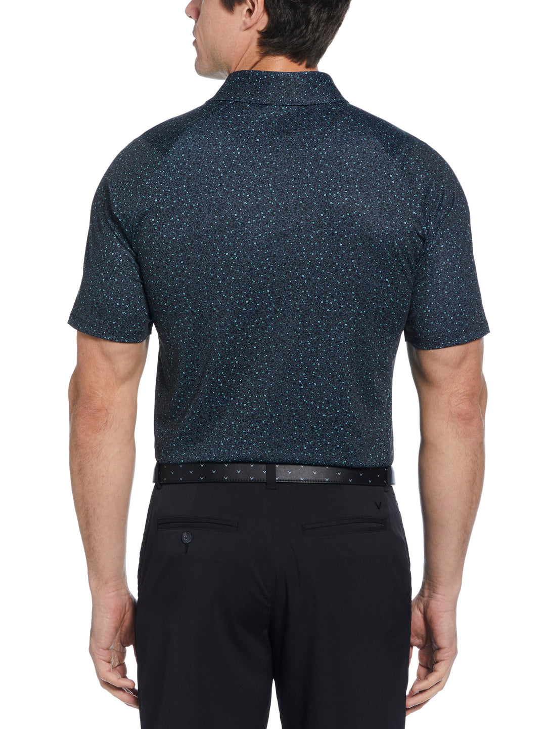 Mens Micro Floral Print Polo (Caviar) 