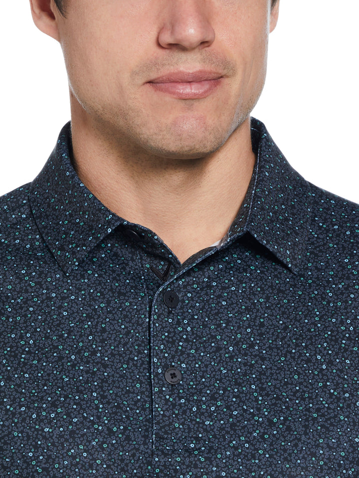 Mens Micro Floral Print Polo (Caviar) 