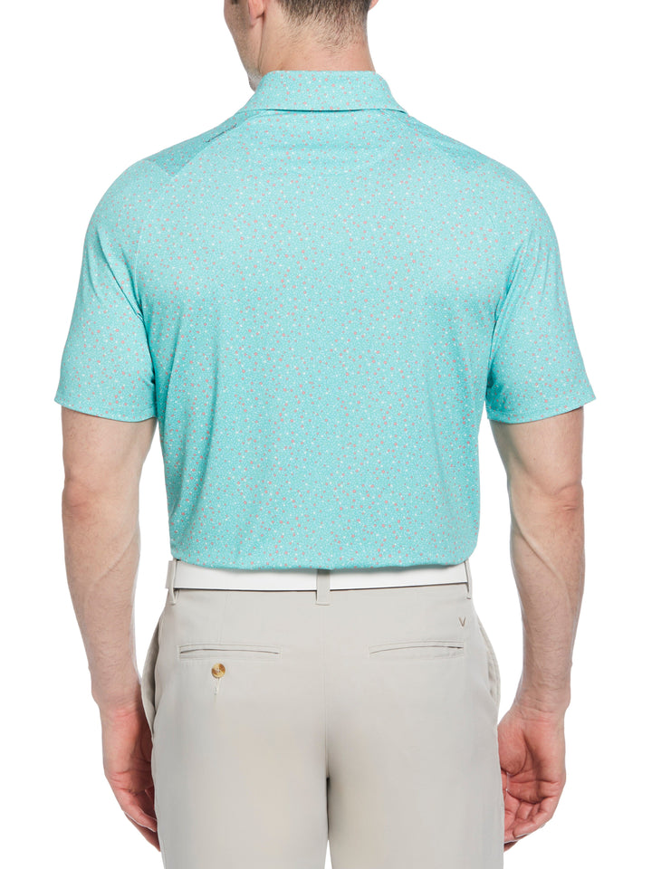 Mens Micro Floral Print Polo (Neptune Green) 