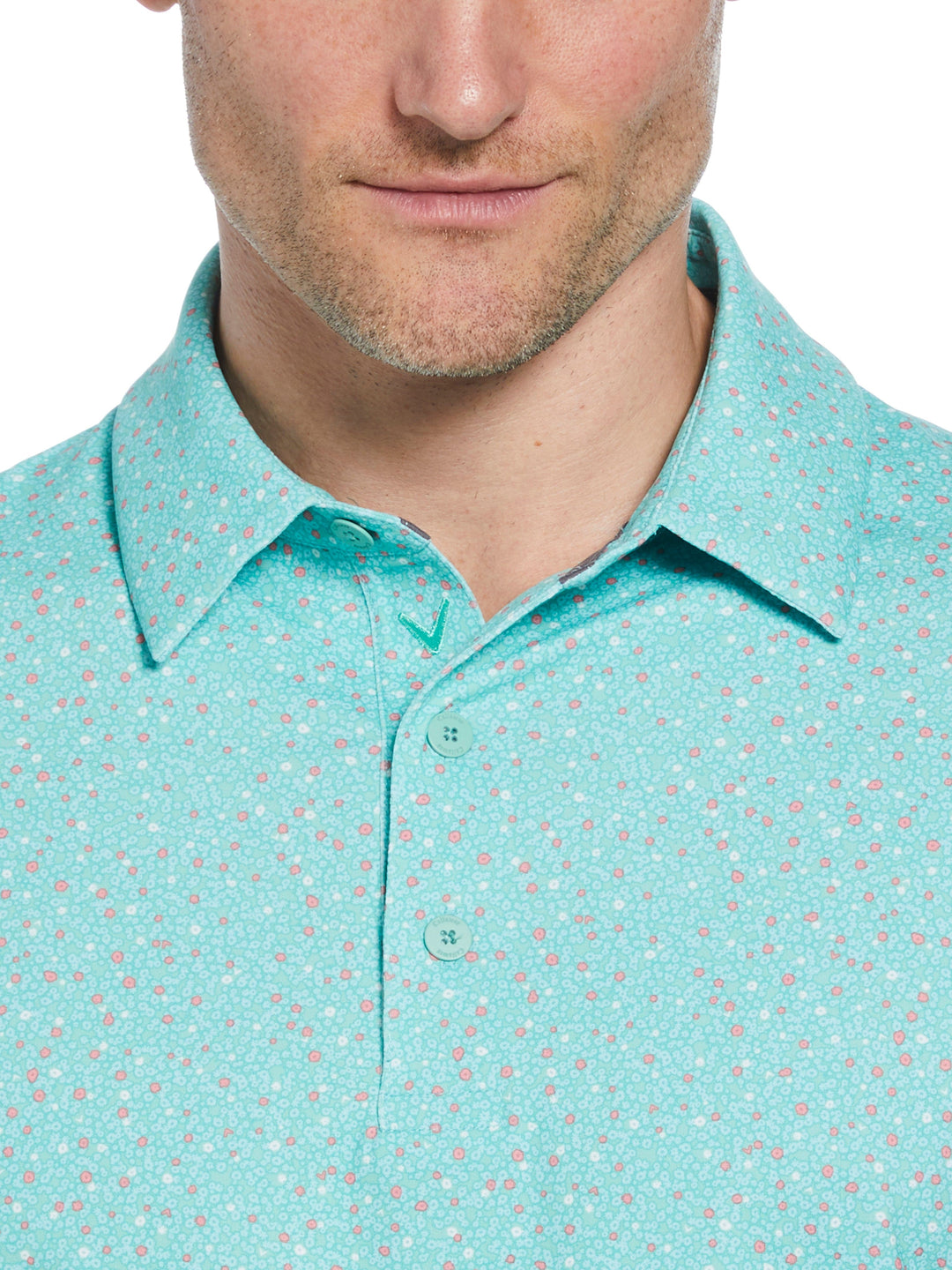 Mens Micro Floral Print Polo (Neptune Green) 