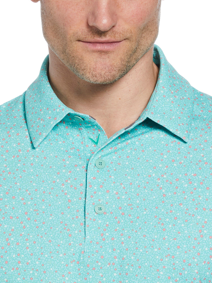 Mens Micro Floral Print Polo (Neptune Green) 