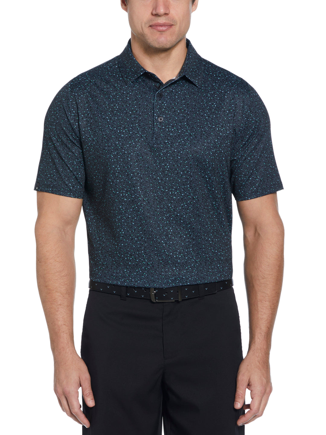 Mens Micro Floral Print Polo (Caviar) 