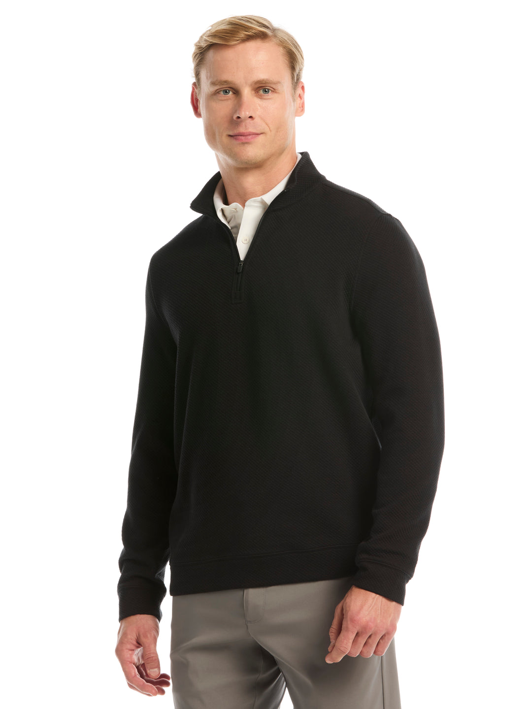Mens Midweight Argyle Quarter Zip-Pullovers-Black-S-Callaway