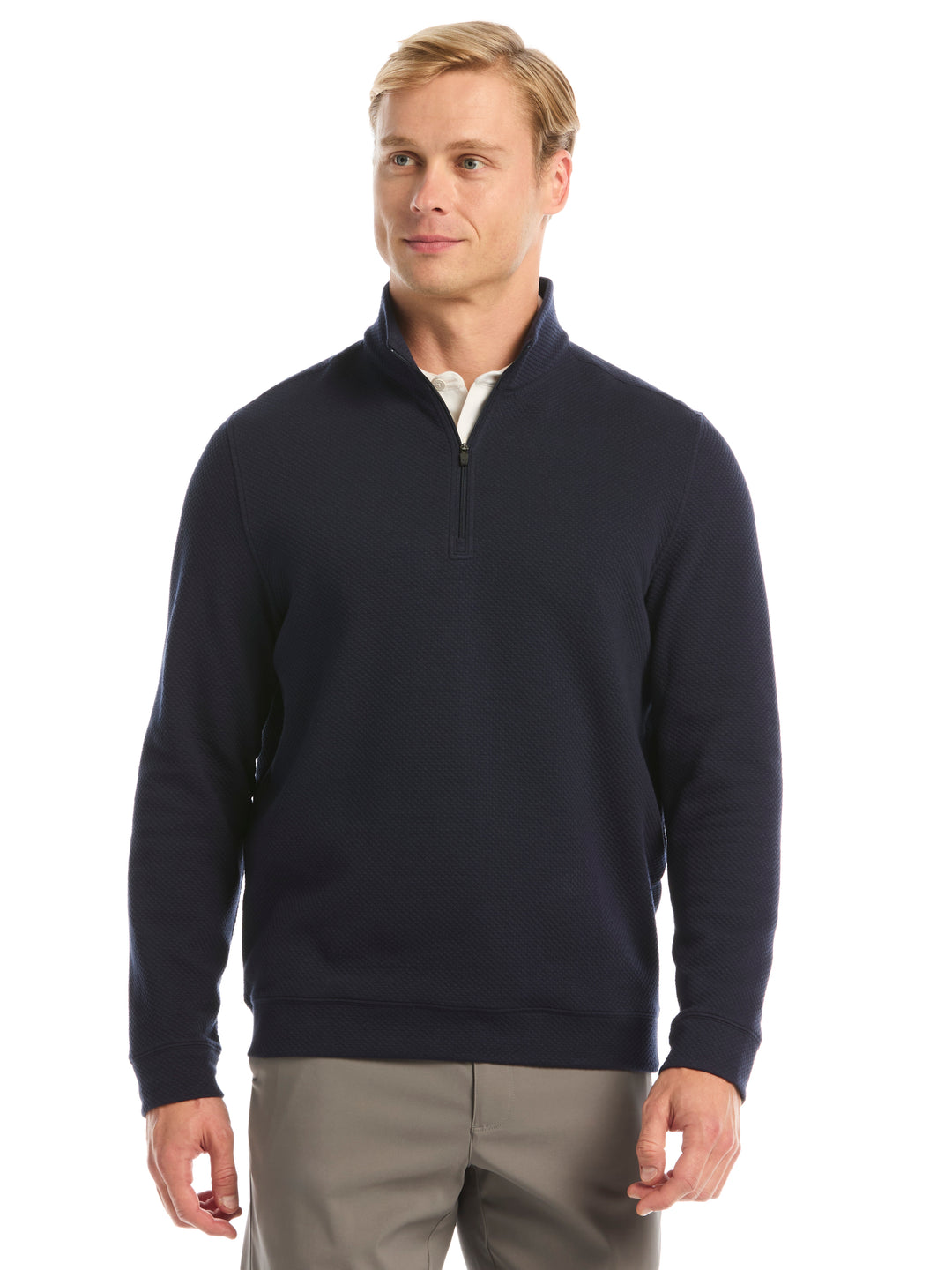Mens Midweight Argyle Quarter Zip-Pullovers-Navy-S-Callaway