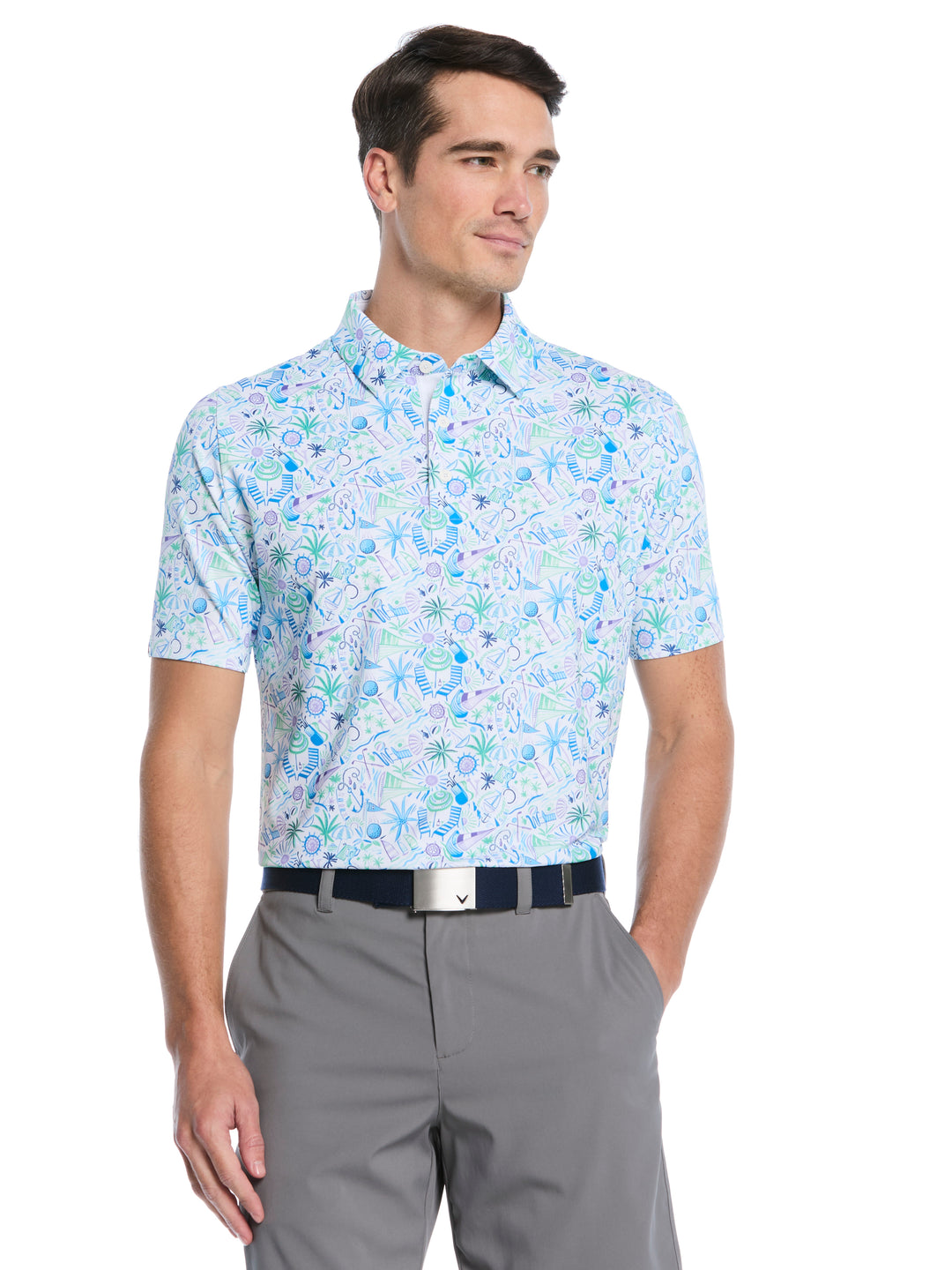Nautical Conversational Print Golf Polo (Bright White) 