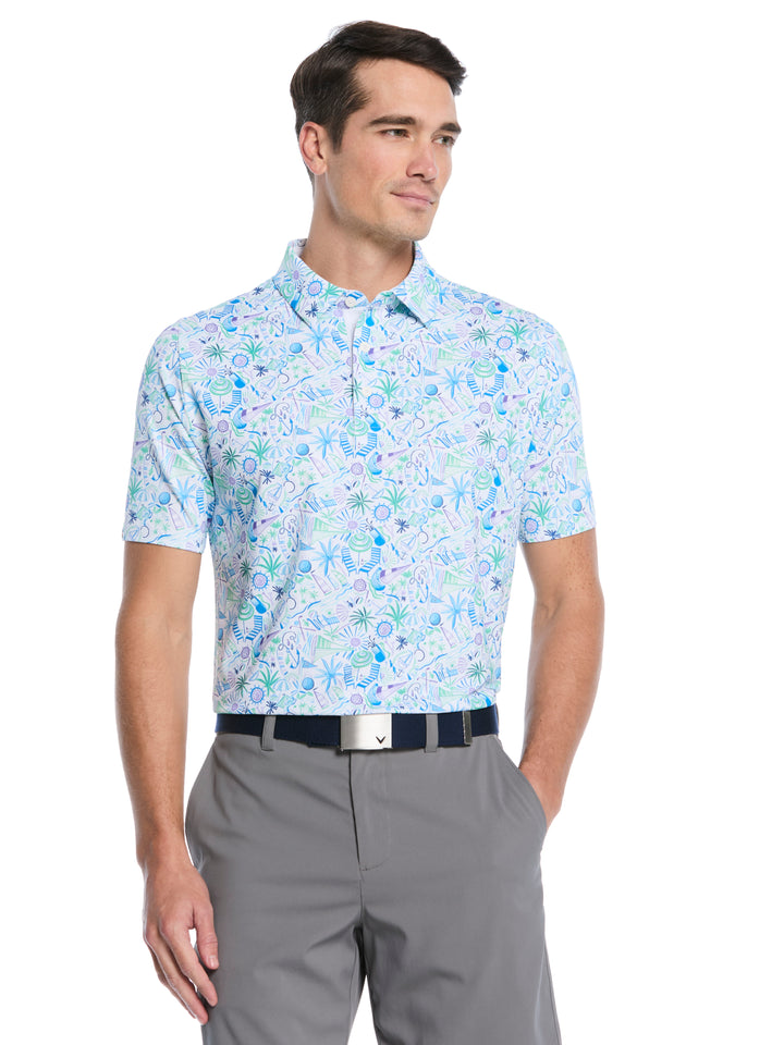 Nautical Conversational Print Golf Polo (Bright White) 