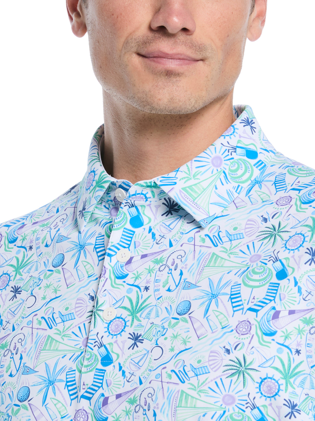 Nautical Conversational Print Golf Polo (Bright White) 