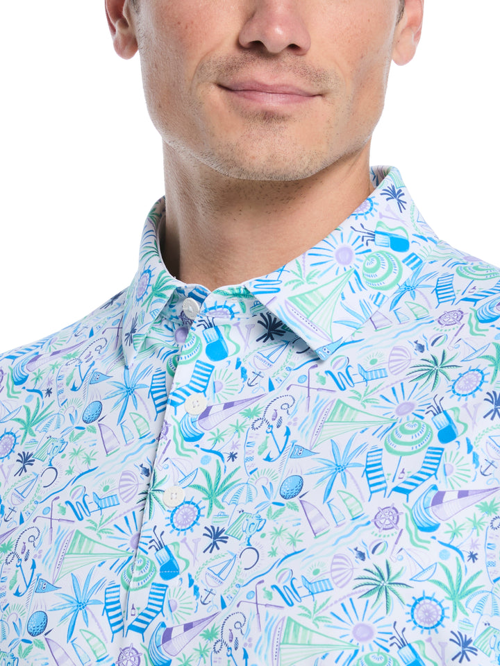 Nautical Conversational Print Golf Polo (Bright White) 