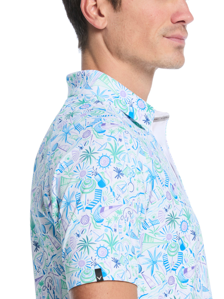 Nautical Conversational Print Golf Polo (Bright White) 
