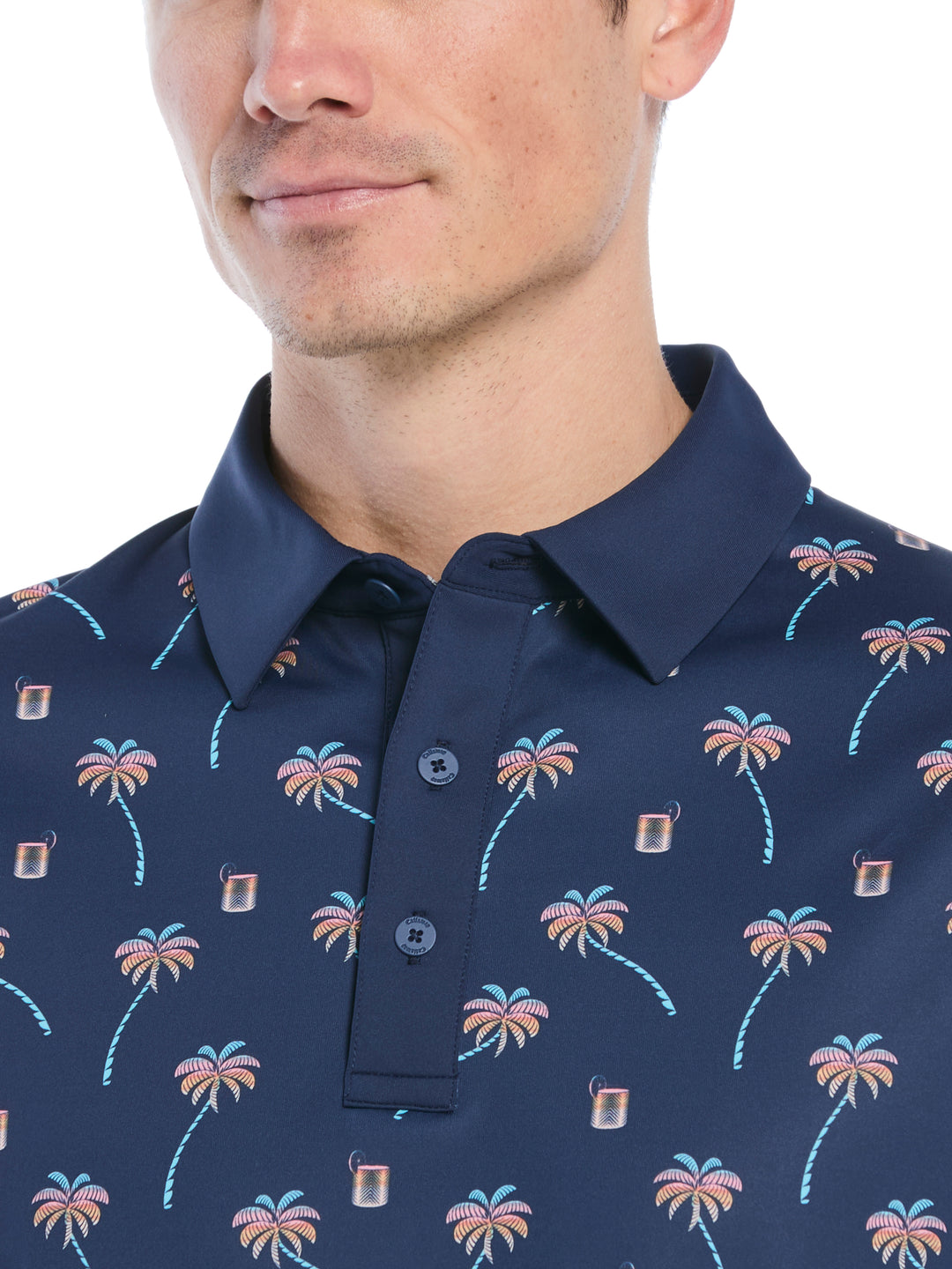 Ombre Tropical Drink Print Golf Polo (Peacoat) 