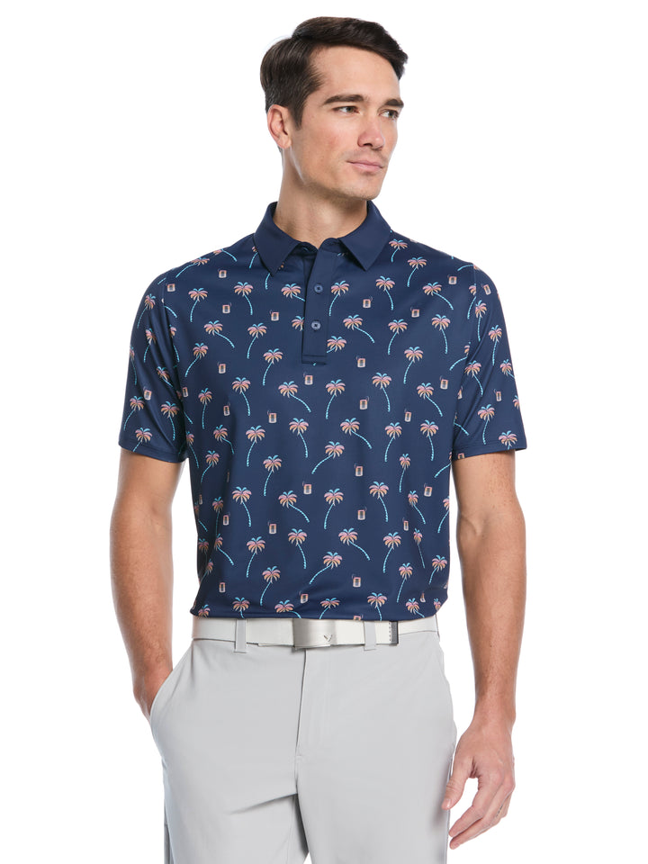 Ombre Tropical Drink Print Golf Polo (Peacoat) 