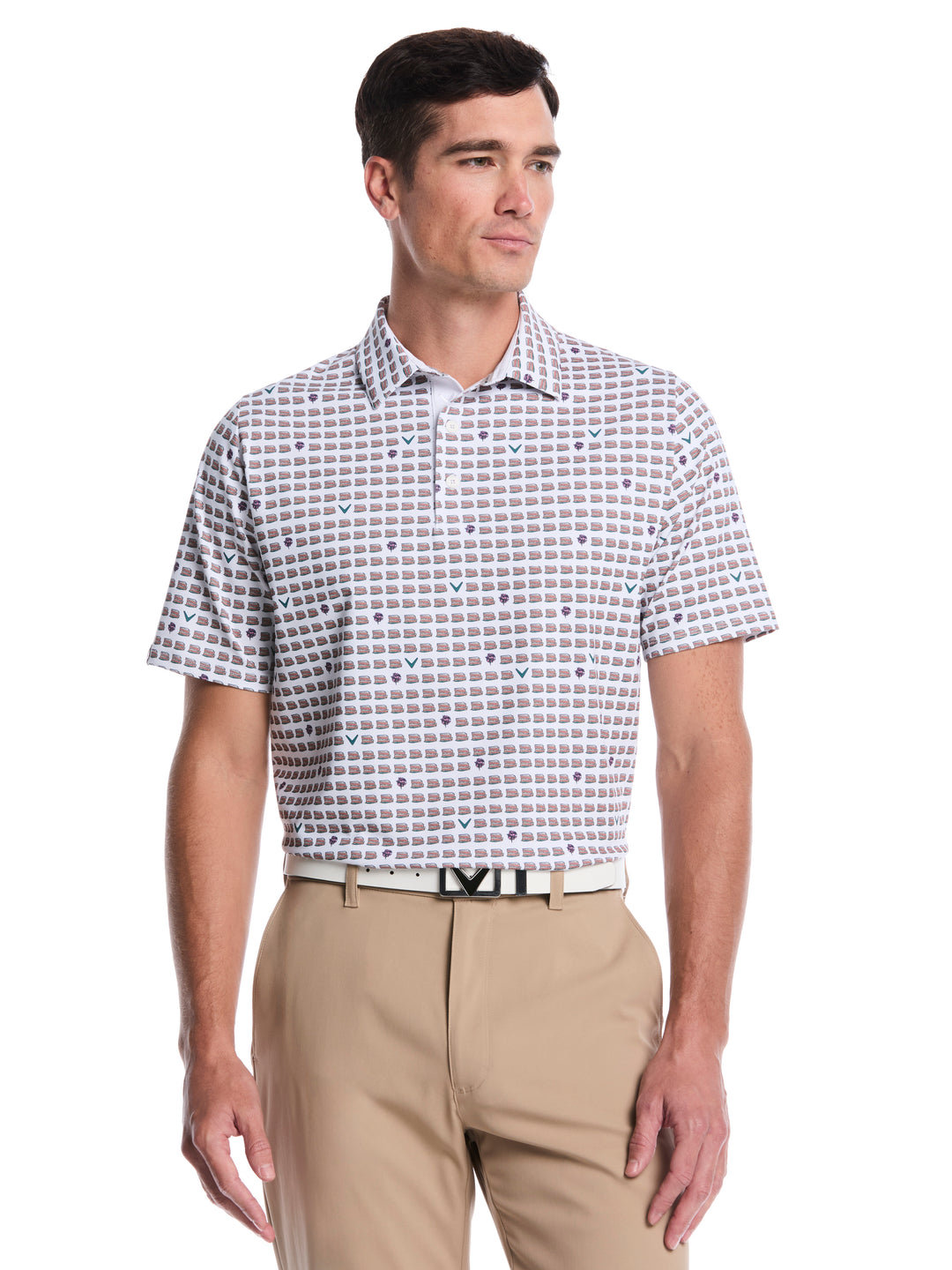 Men's Pimento Print Golf Polo (Bright White) 