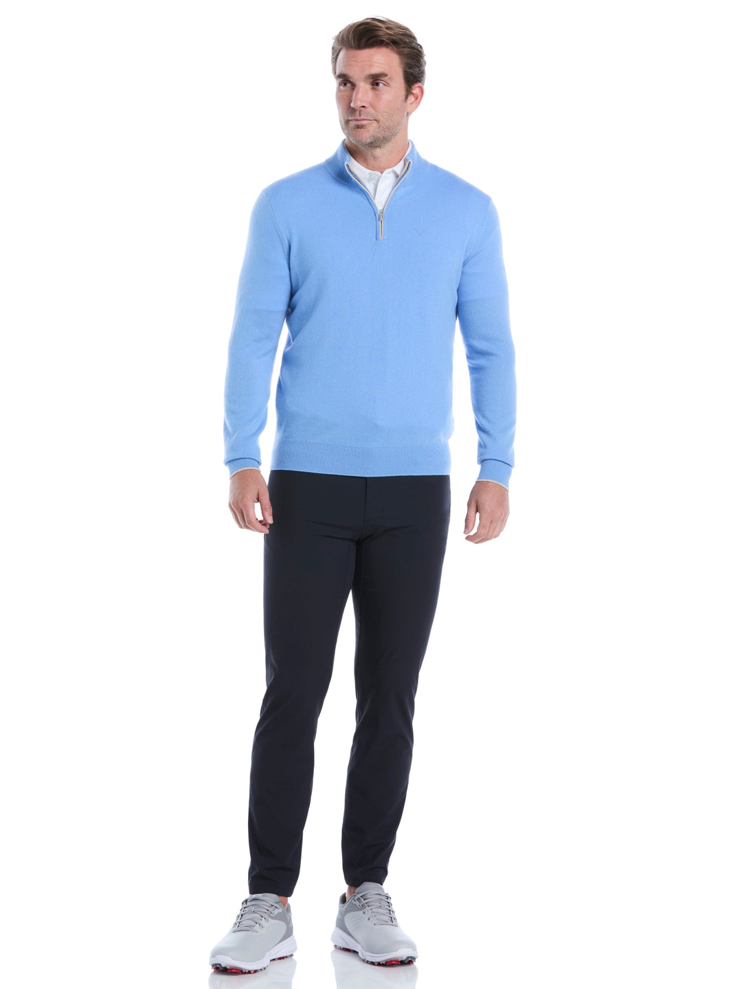 Premium Luxe Cashmere Golf Sweater (Marina/Wheat) 