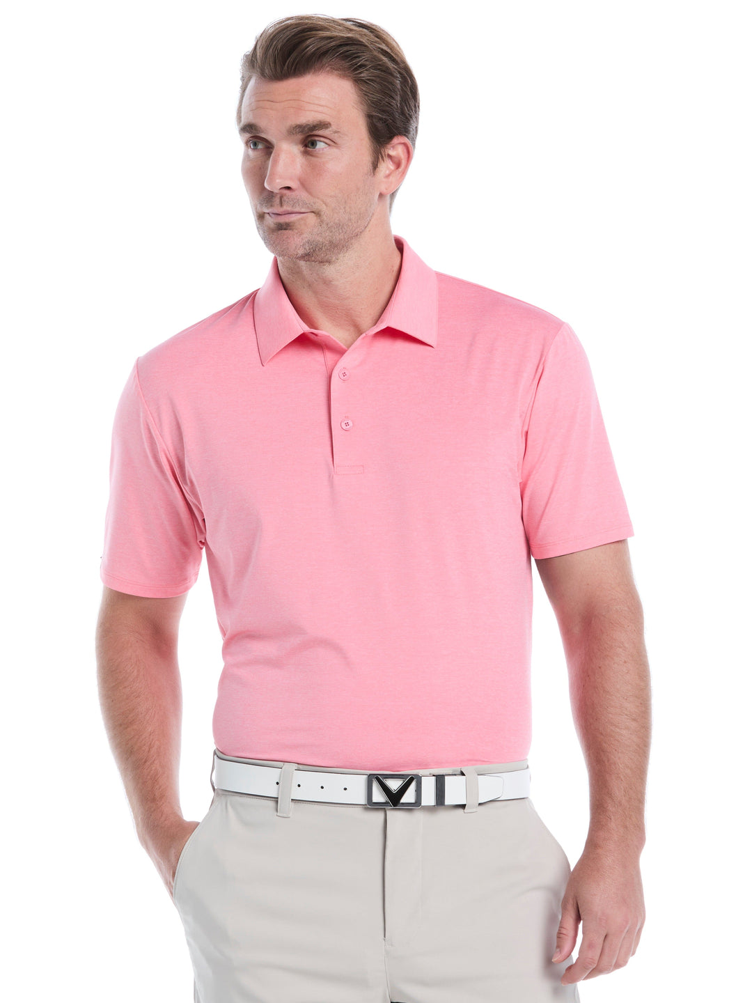 Premium Two-Tone Golf Polo (Strawberry Pink Htr) 