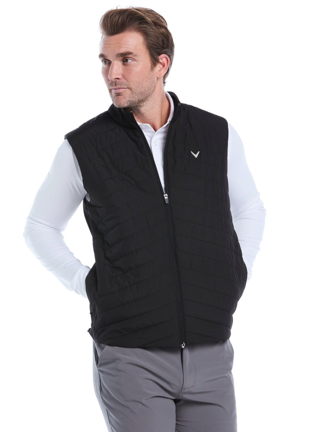 Quilted Puffer Full Zip Golf Vest (Caviar) 