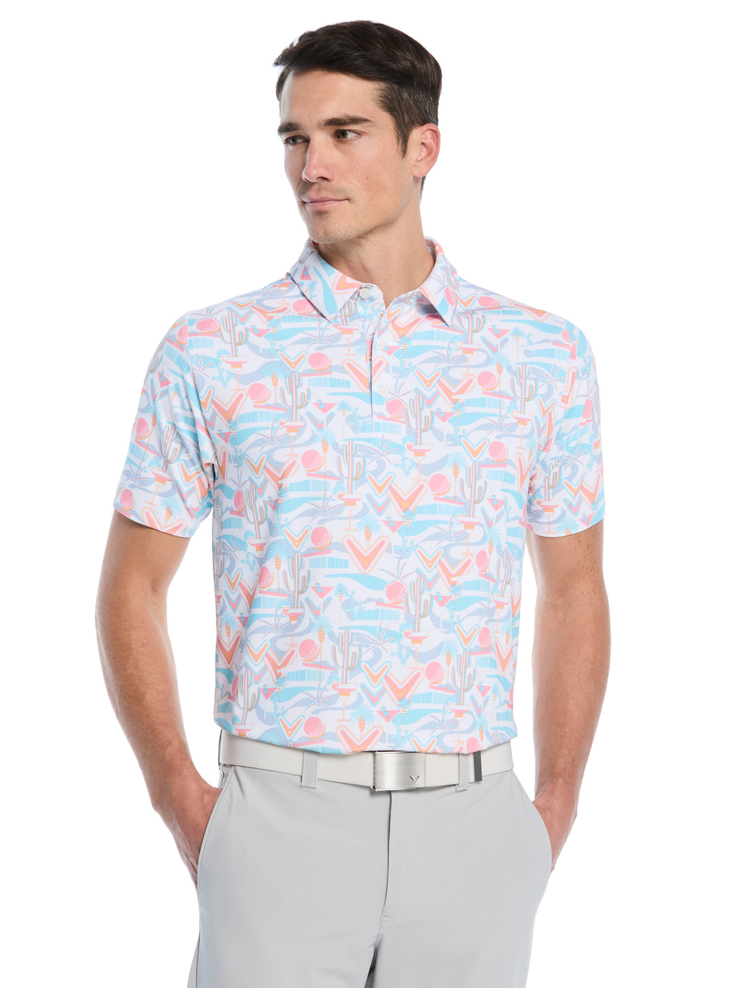 Resort Conversational Print Golf Polo (Bright White) 