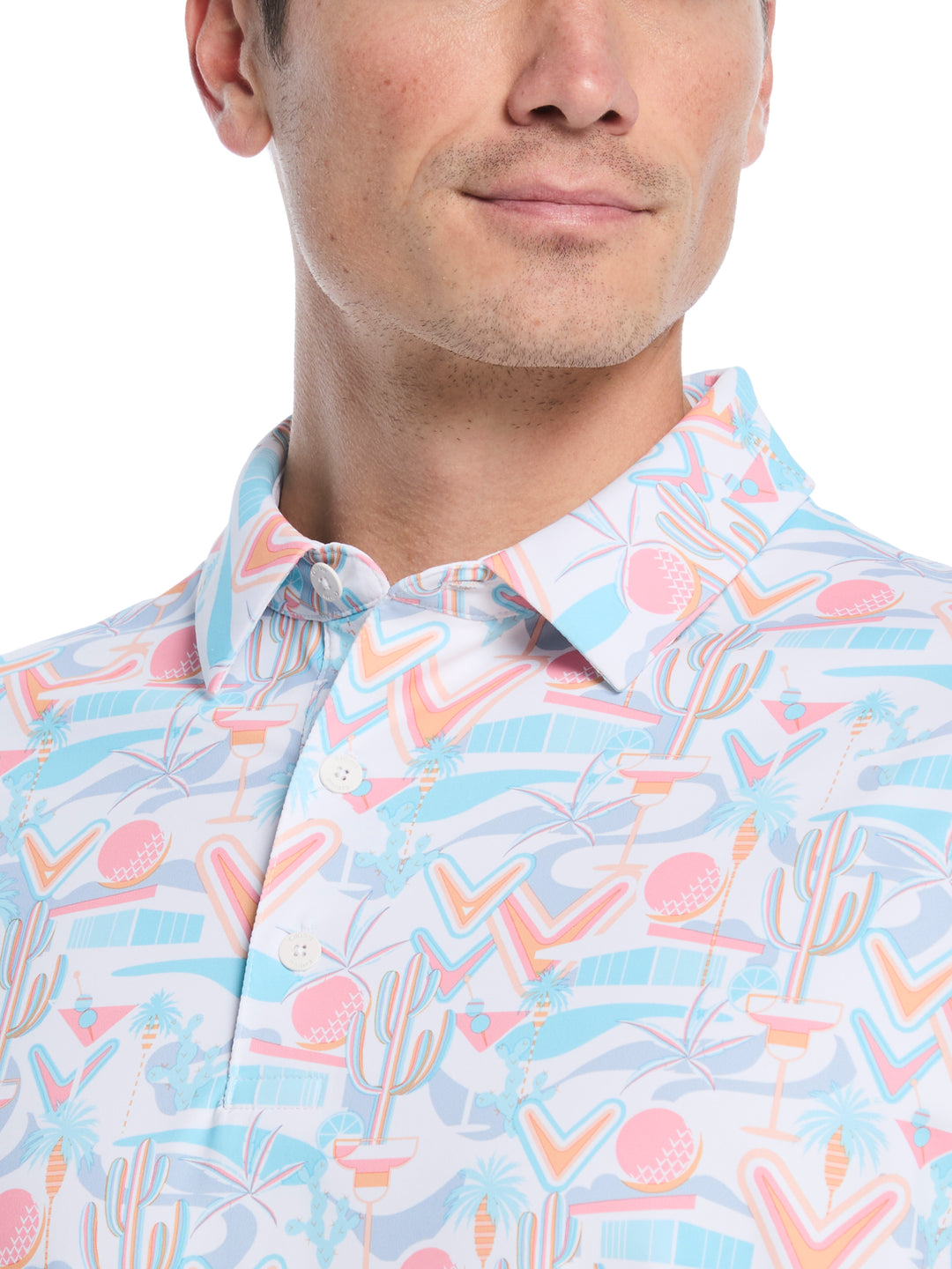Resort Conversational Print Golf Polo (Bright White) 