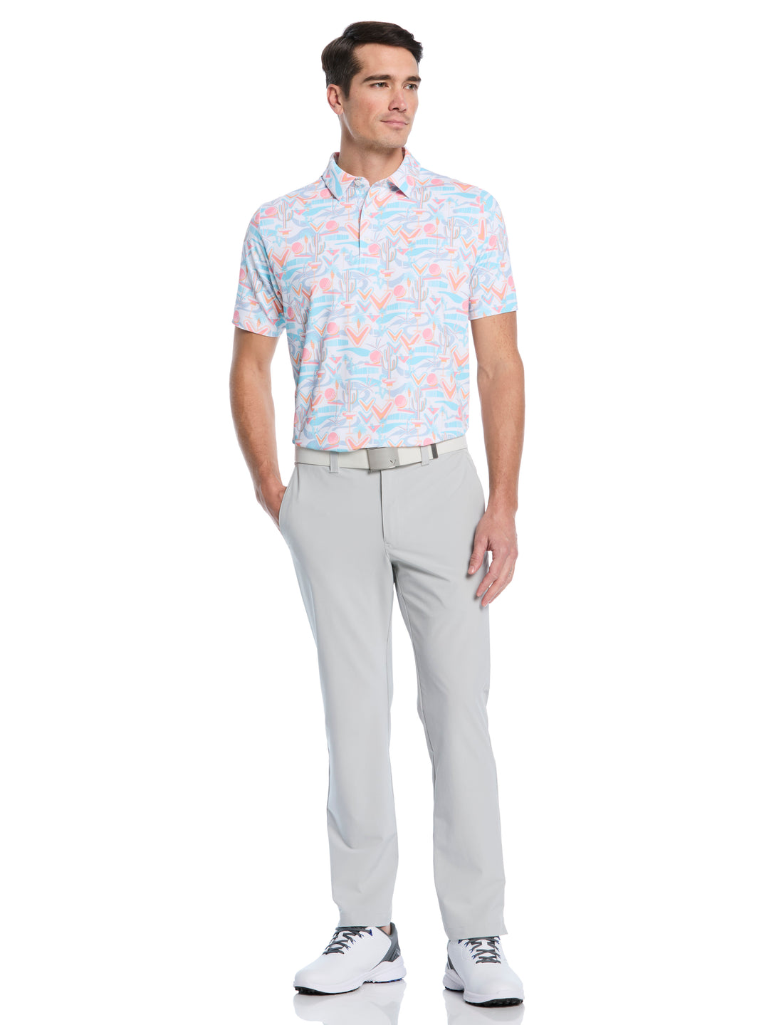 Resort Conversational Print Golf Polo (Bright White) 