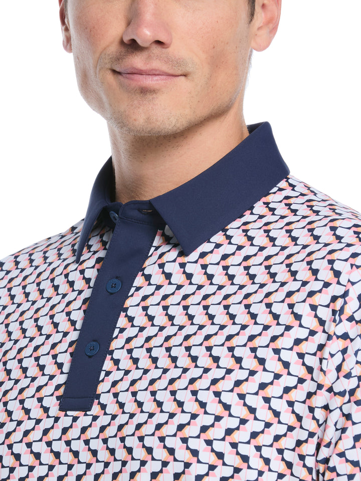 Resort Geo Print Short Sleeve Golf Polo (Peacoat) 