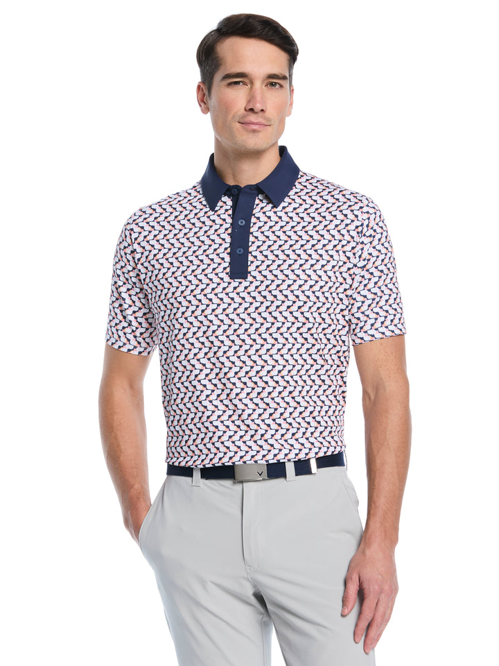 Resort Geo Print Short Sleeve Golf Polo (Peacoat) 