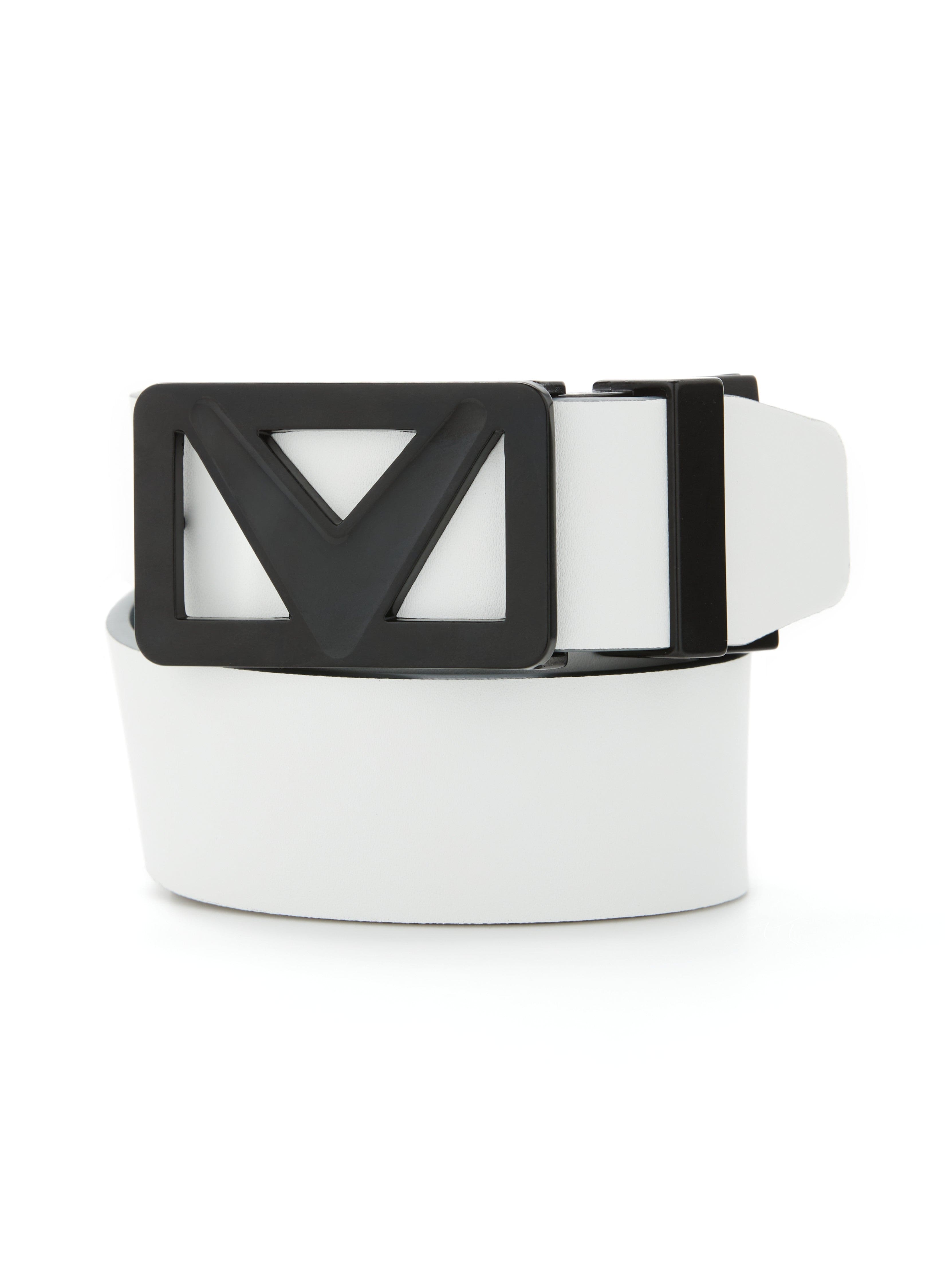 完売品/CLUBHAUS White/Black Reversible Belt Black Patent Belt for Men Vegan Leather With Saffiano Strip Jeans