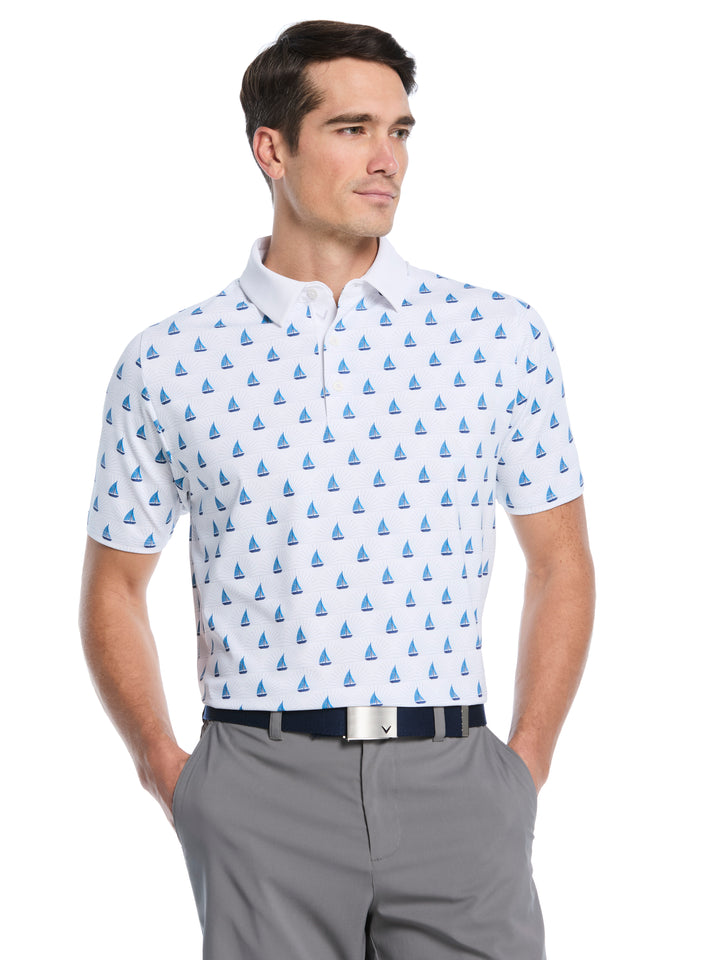 Sailboat Sunset Print Golf Polo (Bright White) 