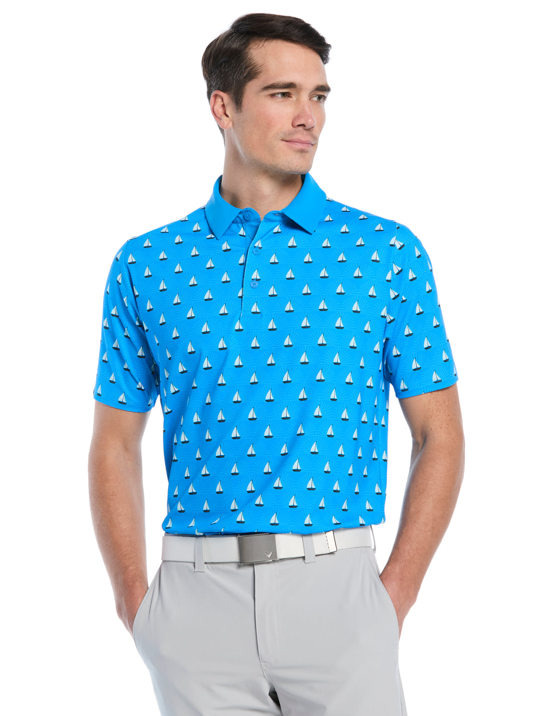 Sailboat Sunset Print Golf Polo (Brilliant Blue) 