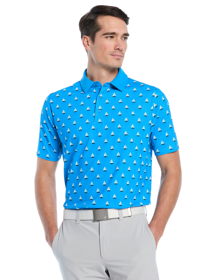 Sailboat Sunset Print Golf Polo (Brilliant Blue) 