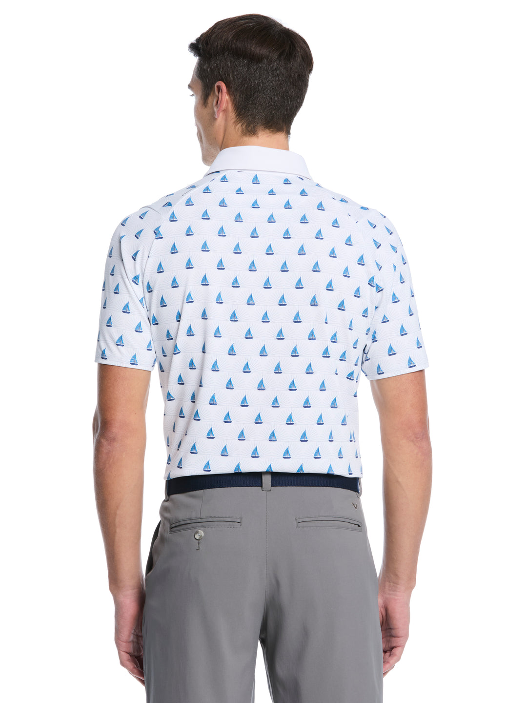 Sailboat Sunset Print Golf Polo (Bright White) 