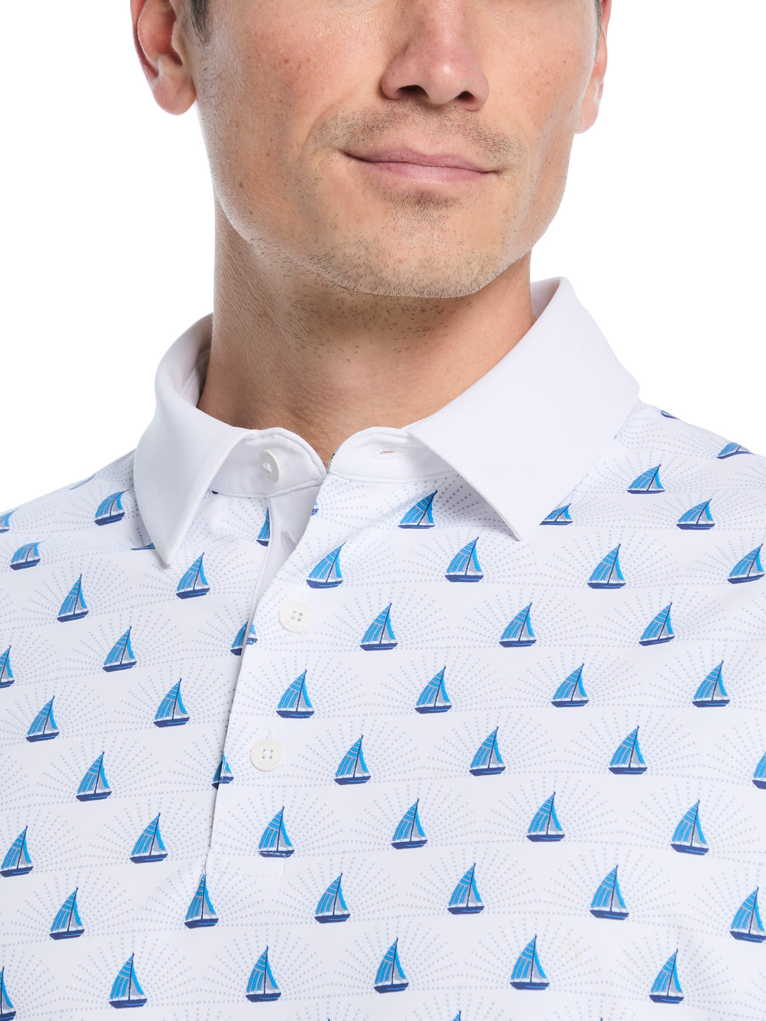 Sailboat Sunset Print Golf Polo (Bright White) 