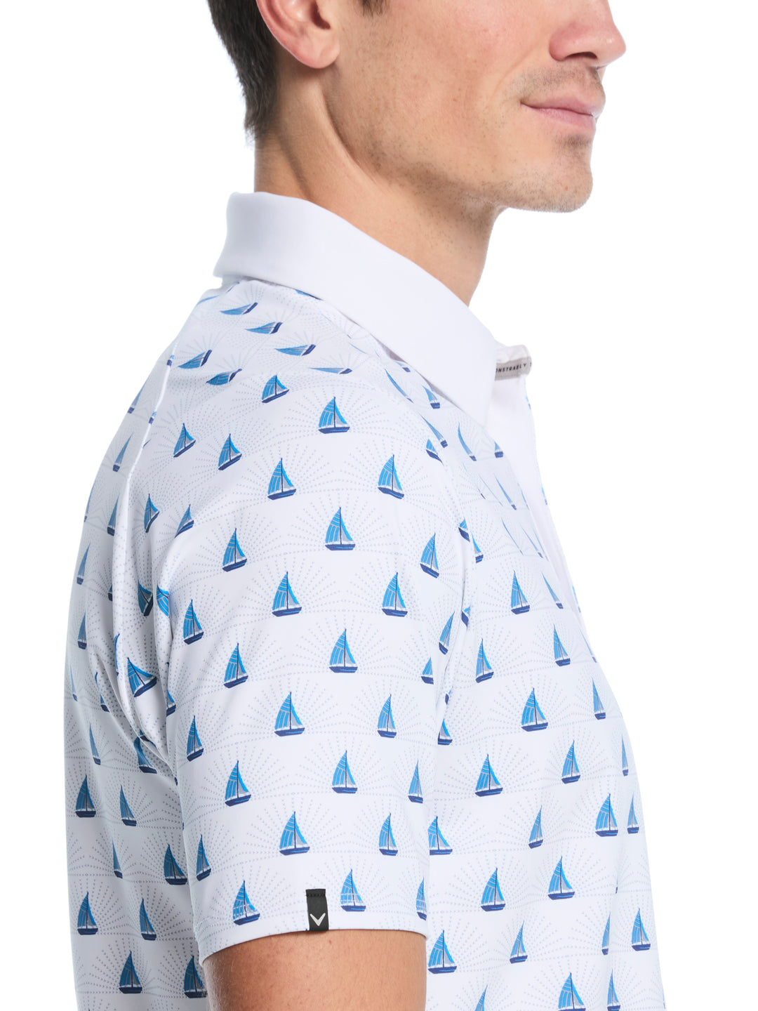 Sailboat Sunset Print Golf Polo (Bright White) 