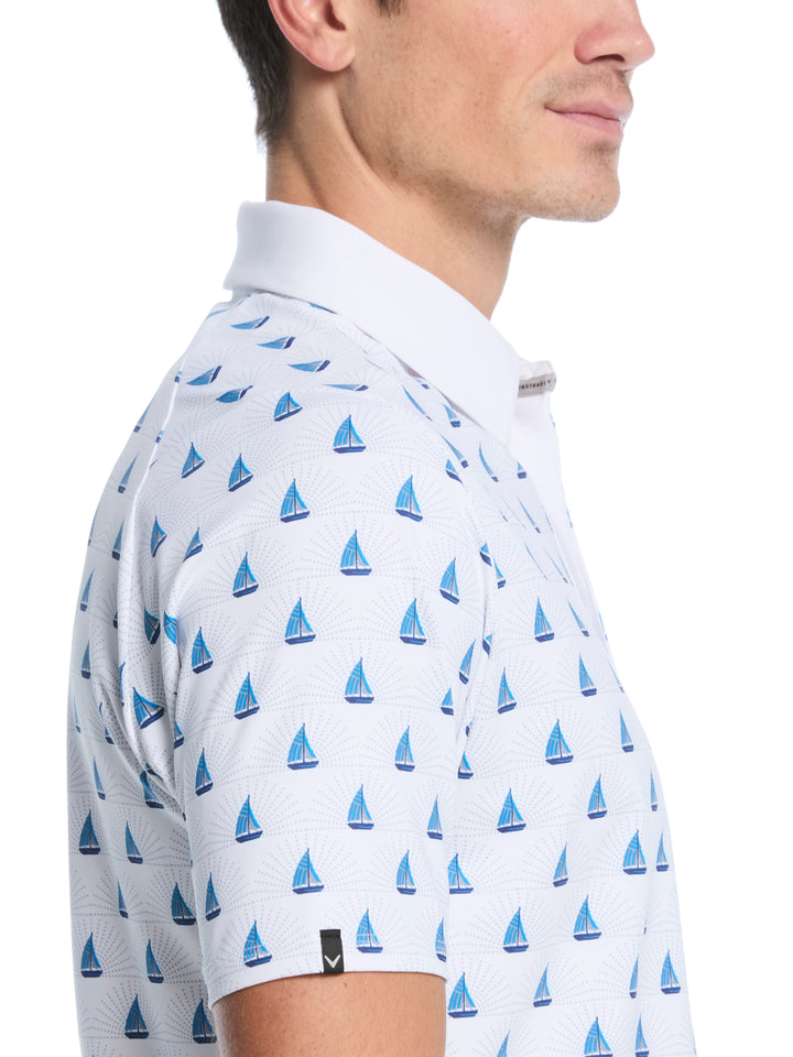 Sailboat Sunset Print Golf Polo (Bright White) 