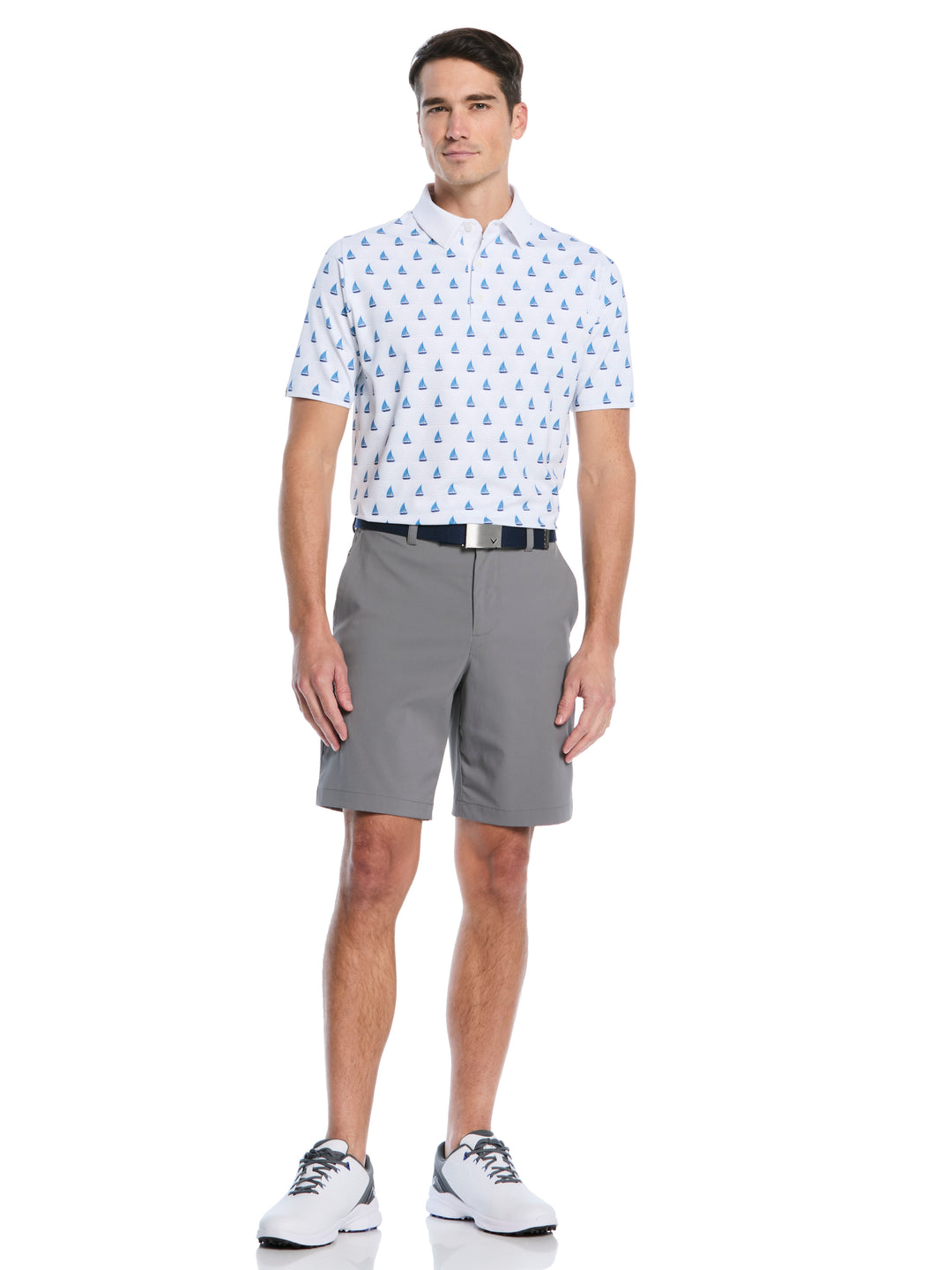 Sailboat Sunset Print Golf Polo (Bright White) 