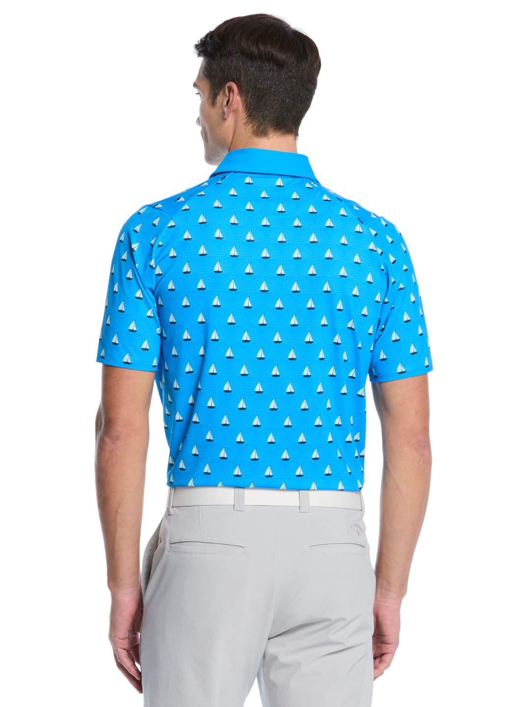 Sailboat Sunset Print Golf Polo (Brilliant Blue) 