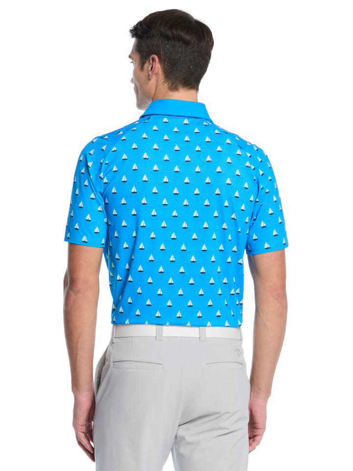 Sailboat Sunset Print Golf Polo (Brilliant Blue) 