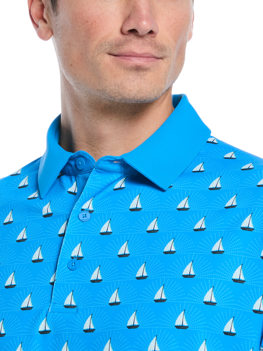 Sailboat Sunset Print Golf Polo (Brilliant Blue) 