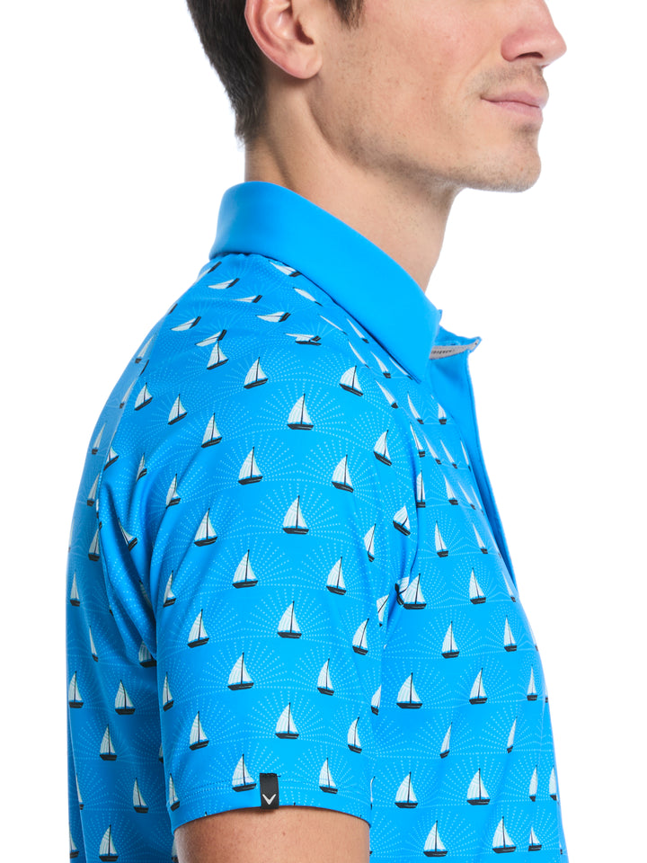 Sailboat Sunset Print Golf Polo (Brilliant Blue) 