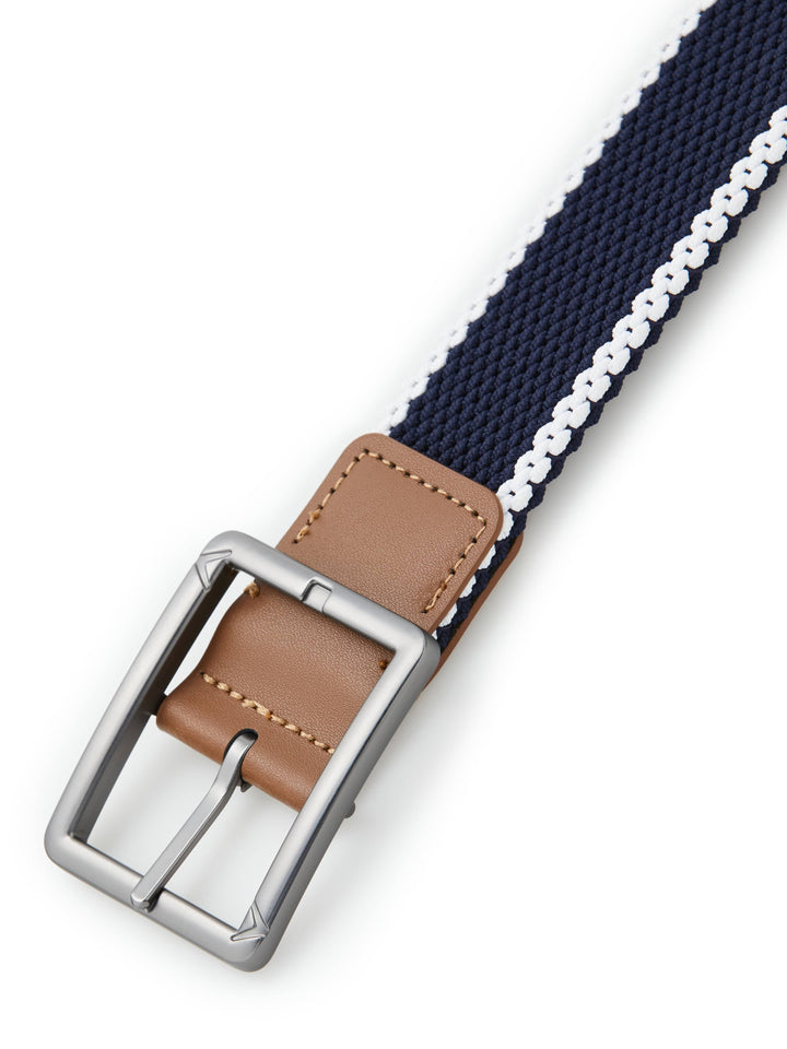 Men's Striped Stretch Belt (Bright White) 