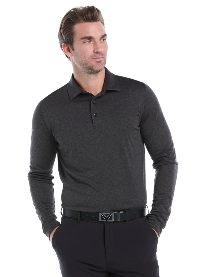 Swing Tech™ Essential Long Sleeve Golf Polo (Black Heather) 